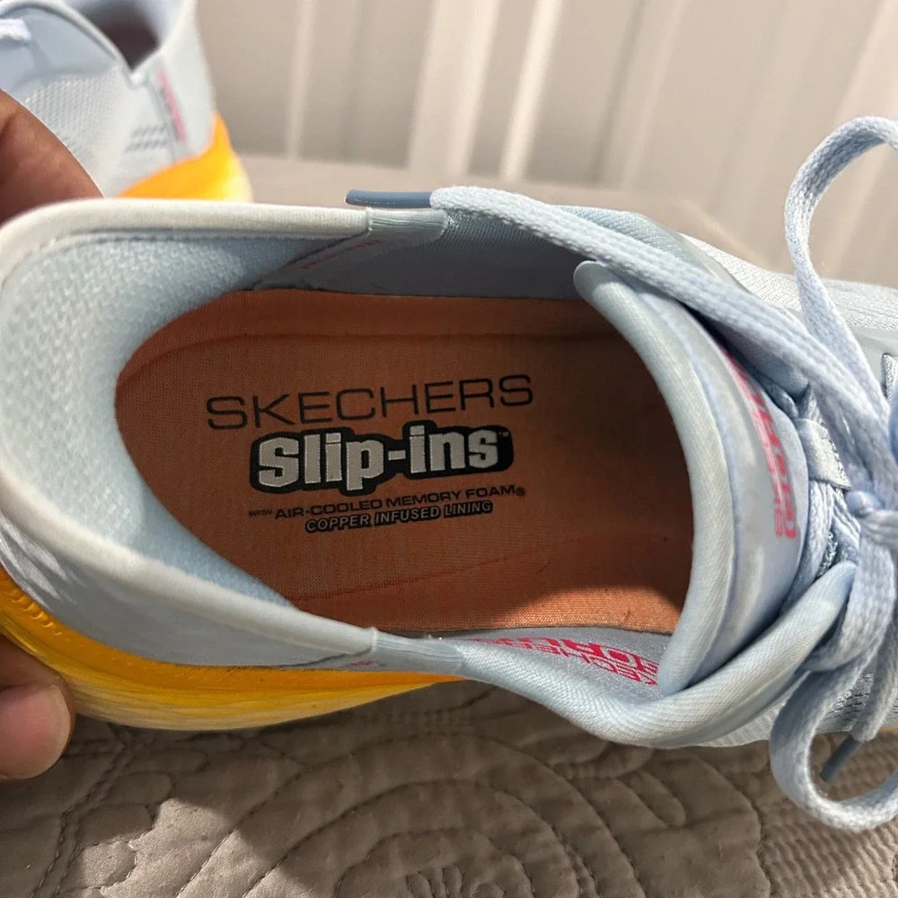 Skechers Slip-ins GO RUN Max Cushioning Elite Blue Orange Womens size 8